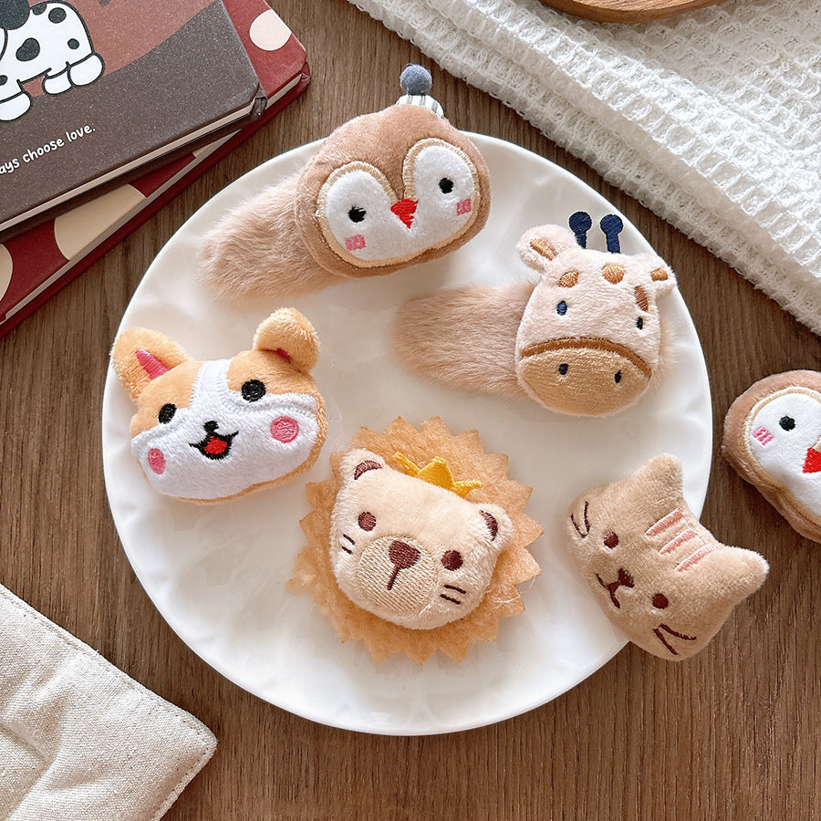 Versatile Cute Cartoon Plush Childrenâ€™s Hair Clip with 3D Cotton